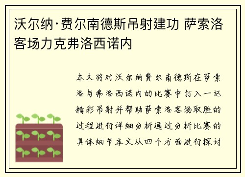 沃尔纳·费尔南德斯吊射建功 萨索洛客场力克弗洛西诺内